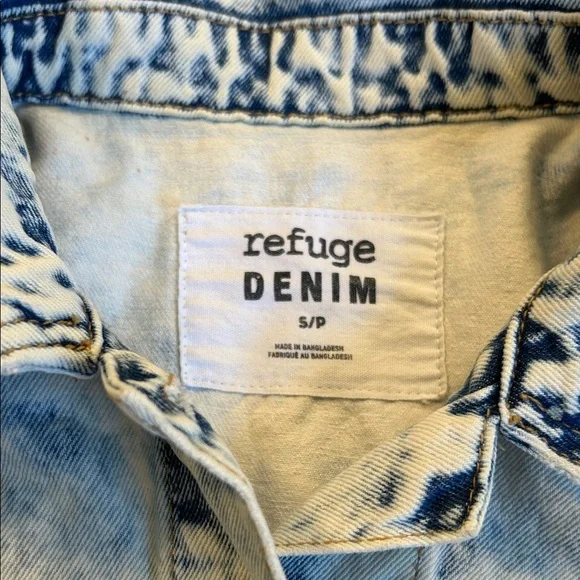 Refuge Denim Acid Wash Cropped Jean Jacket Frayed Hem Y2K 80s Blue Size S - Picture 2 of 6